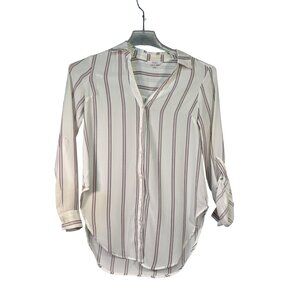 Candies Womens Size X Small  Striped Button-Down Blouse Roll Tab Sleeves